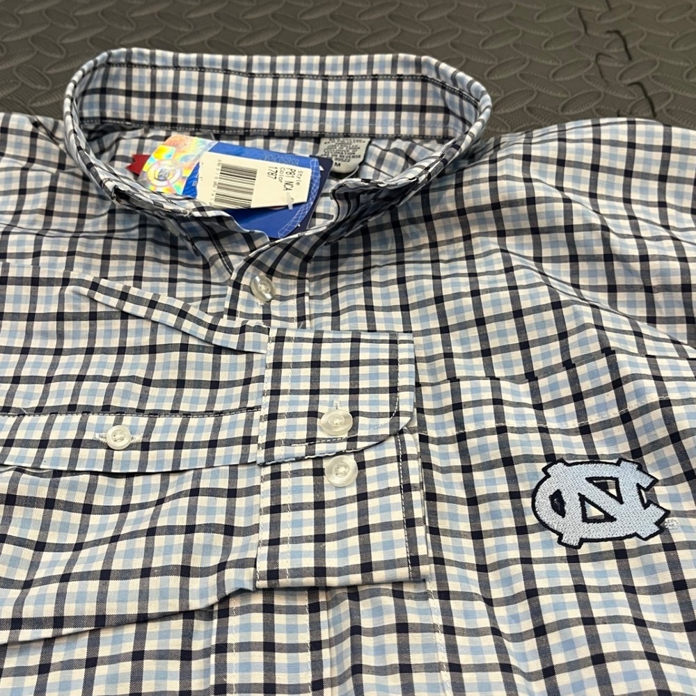 NWT Campus Specialties Button Down Mens M Blue Plaid UNC Tar Heels NCAA Shirt
